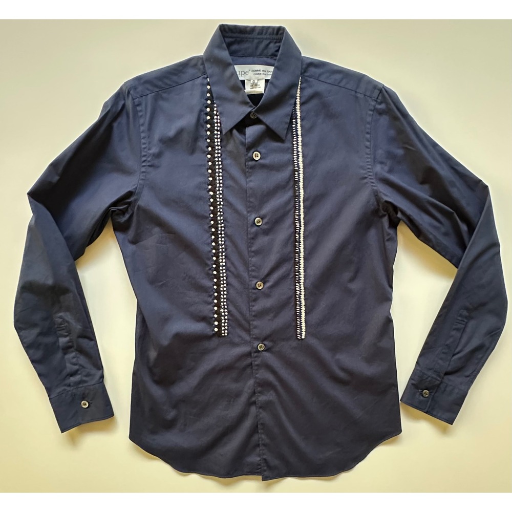 Jupe by Jackie x Comme des Garcons Embroidered Wool Navy Cotton Shirt‎ Size S